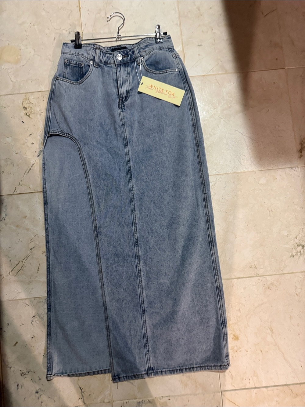 White Fox Boutique Light Blue Denim Maxi Skirt